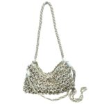 Bolso de Hombro de Algodón y Ganchillo con Asa Larga y Tira Bandolera Extraíble para Mujer