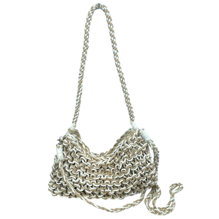 Bolso de Hombro de Algodón y Ganchillo con Asa Larga y Tira Bandolera Extraíble para Mujer