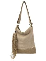 Amplio Bolso de Lino para Mujer con Asa Larga, Cierre de Cremallera y Flecos Decorativos - Imagen 4