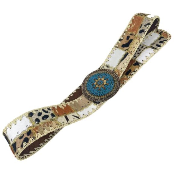 Bonito Cinturón Único en Piel Artesanal Estilo Patchwork Hippie Mujer con Diseño Exclusivo - Imagen 13