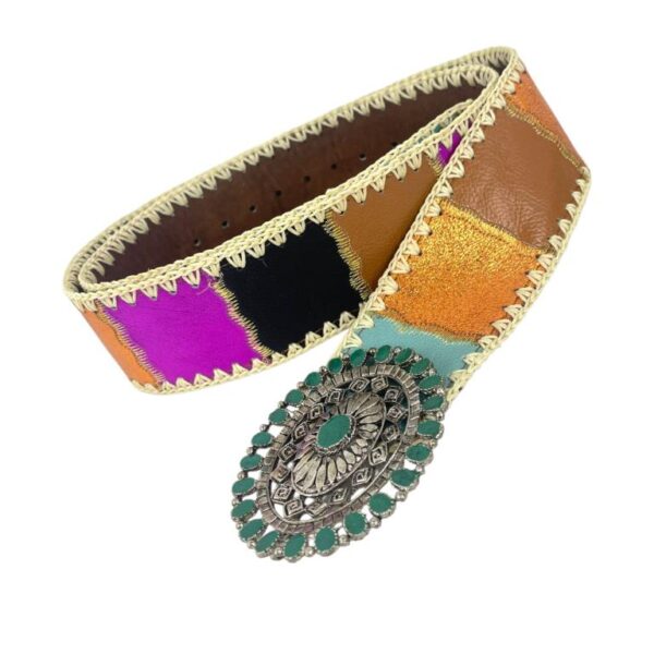 Bonito Cinturón Único en Piel Artesanal Estilo Patchwork Hippie Mujer con Diseño Exclusivo - Imagen 9