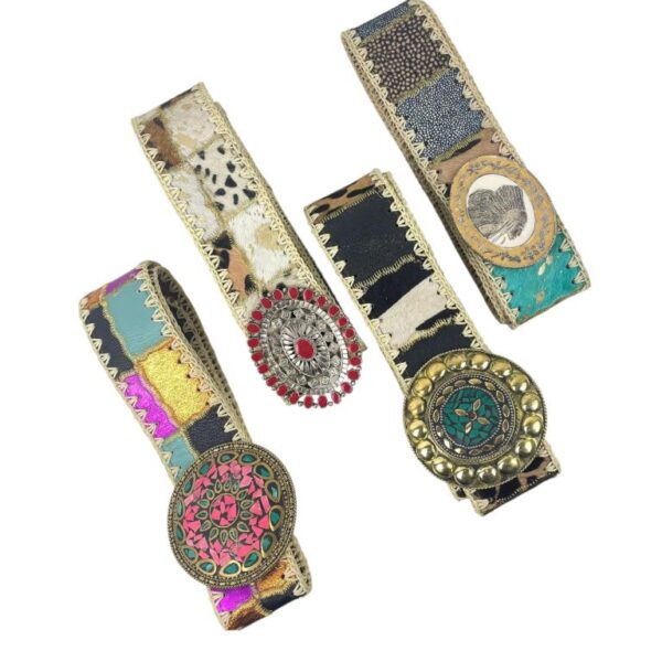 Bonito Cinturón Único en Piel Artesanal Estilo Patchwork Hippie Mujer con Diseño Exclusivo - Imagen 2
