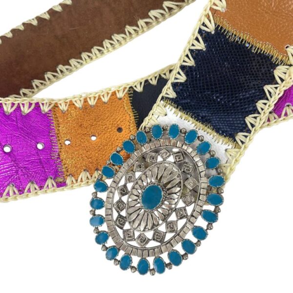Bonito Cinturón Único en Piel Artesanal Estilo Patchwork Hippie Mujer con Diseño Exclusivo - Imagen 17