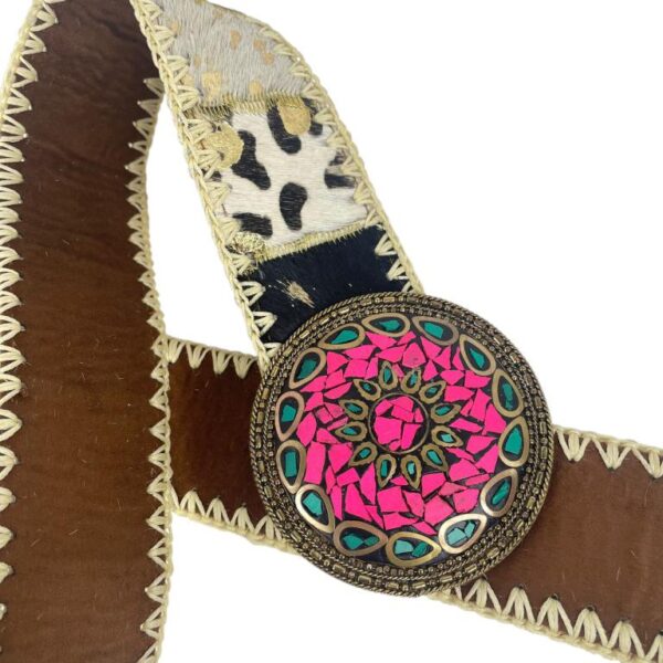 Bonito Cinturón Único en Piel Artesanal Estilo Patchwork Hippie Mujer con Diseño Exclusivo - Imagen 16