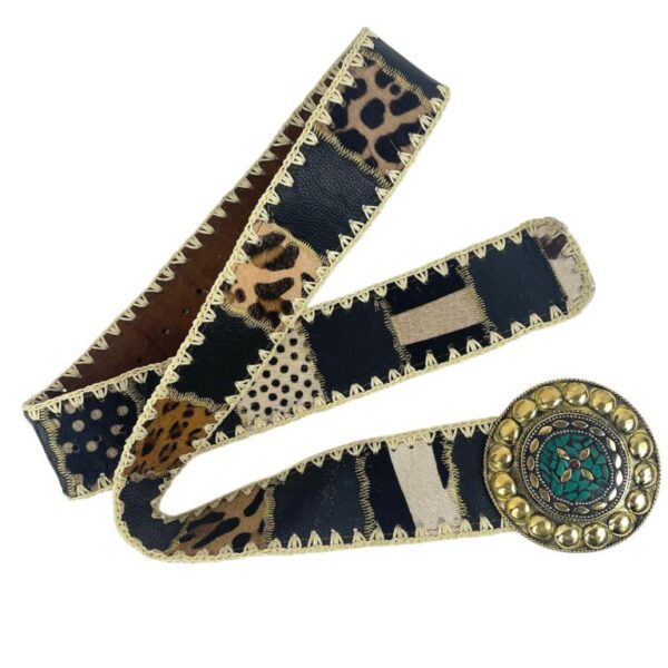 Bonito Cinturón Único en Piel Artesanal Estilo Patchwork Hippie Mujer con Diseño Exclusivo - Imagen 5