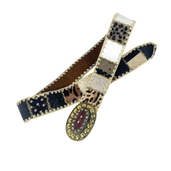 Bonito Cinturón Único en Piel Artesanal Estilo Patchwork Hippie Mujer con Diseño Exclusivo - Imagen 6