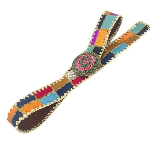 Bonito Cinturón Único en Piel Artesanal Estilo Patchwork Hippie Mujer con Diseño Exclusivo - Imagen 14