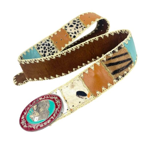Bonito Cinturón Único en Piel Artesanal Estilo Patchwork Hippie Mujer con Diseño Exclusivo - Imagen 10