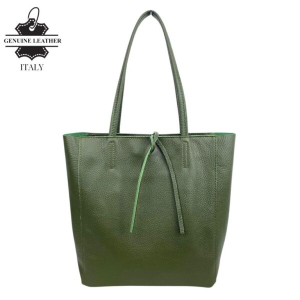 Bolso de Mano en Piel Italiana para Mujer con Asas Cortas, Cierre de Cremallera y Bolsillo Interno - Imagen 2