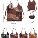 Amplio Bolso de Hombro Sintético Estilo Patchwork con Lazo Decorativo y Bolsillo Trasero para Mujer