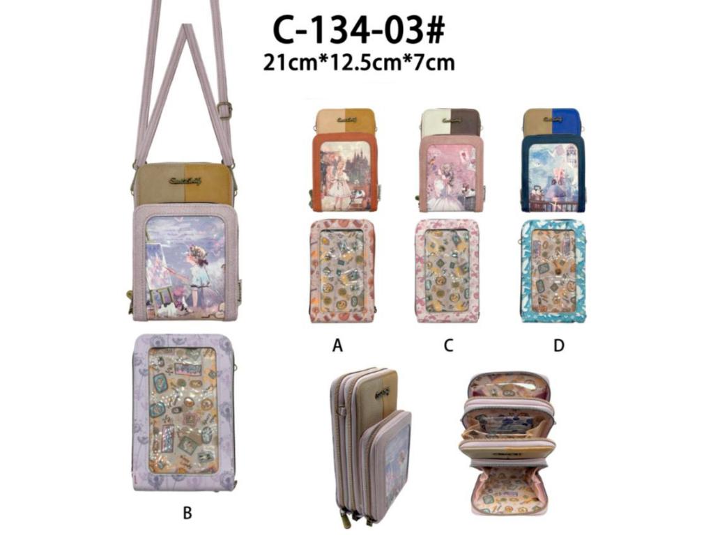 Bolso Portamovil Sintético de Mujer con Muñeca Sweet Candy y Bolsillo Trasero Transparente