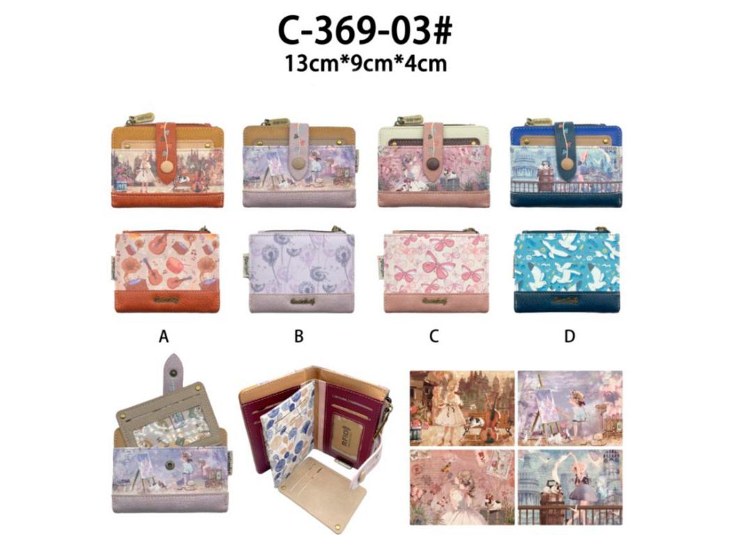 Monedero Sintético y Compacto con Muñeca Sweet Candy, Caja y Tarjetero Extraíble de Mujer