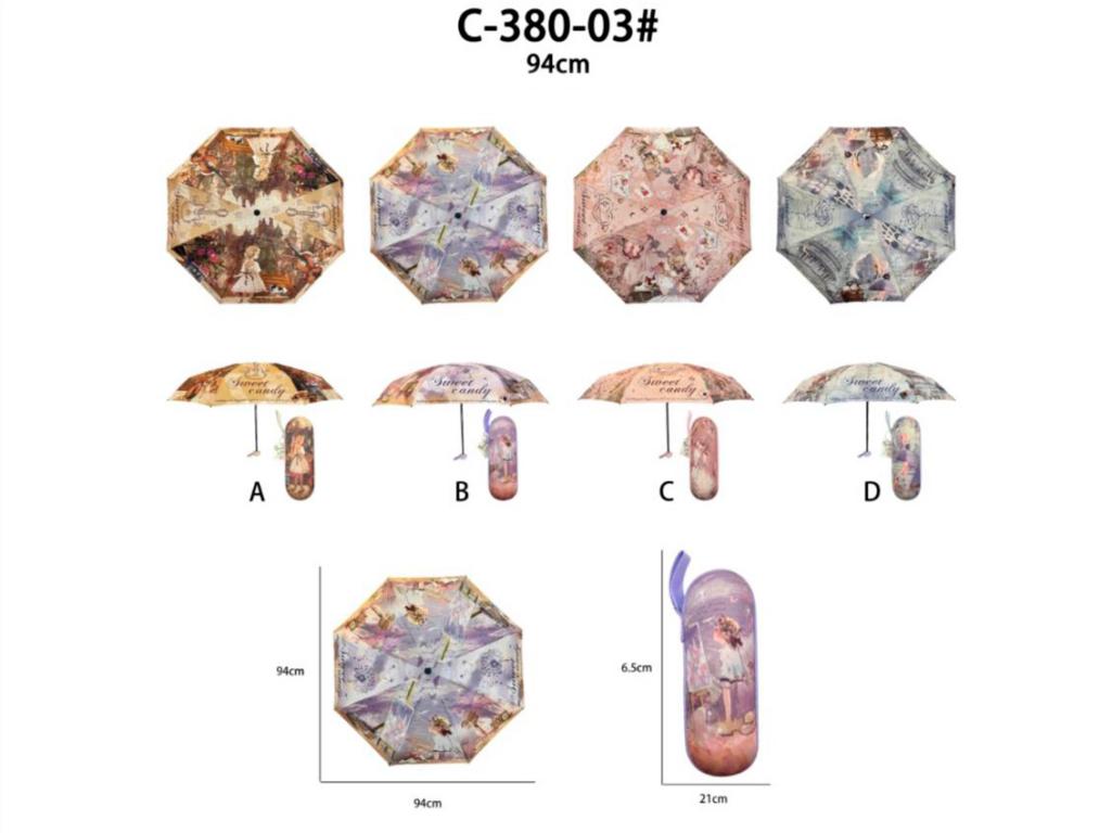 Paraguas Diseño Muñeca Sweet Candy con Apertura Manual y Funda para Colgar de Mujer