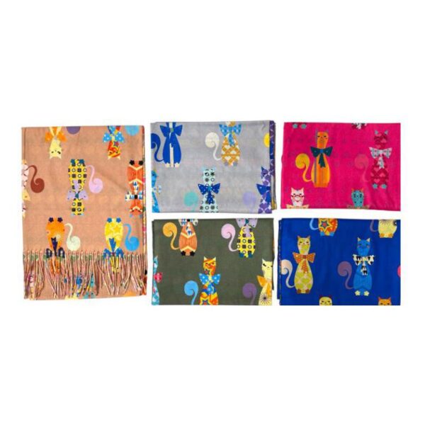 Alegre Bufanda de Mujer en Lana con Precioso Diseño Multicolor de Gatos y Gran Calidad - Imagen 2