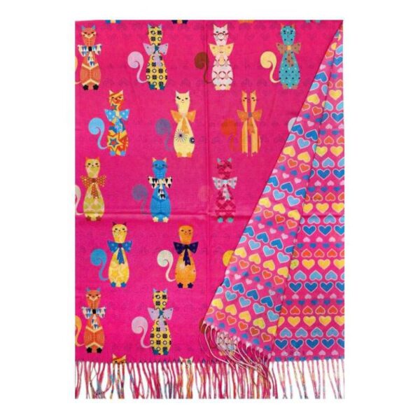 Alegre Bufanda de Mujer en Lana con Precioso Diseño Multicolor de Gatos y Gran Calidad - Imagen 4