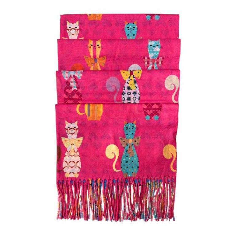 CGITFUSL-25-17-Principal Alegre Bufanda de Mujer en Lana con Precioso Diseño Multicolor de Gatos y Gran Calidad - Imagen 1