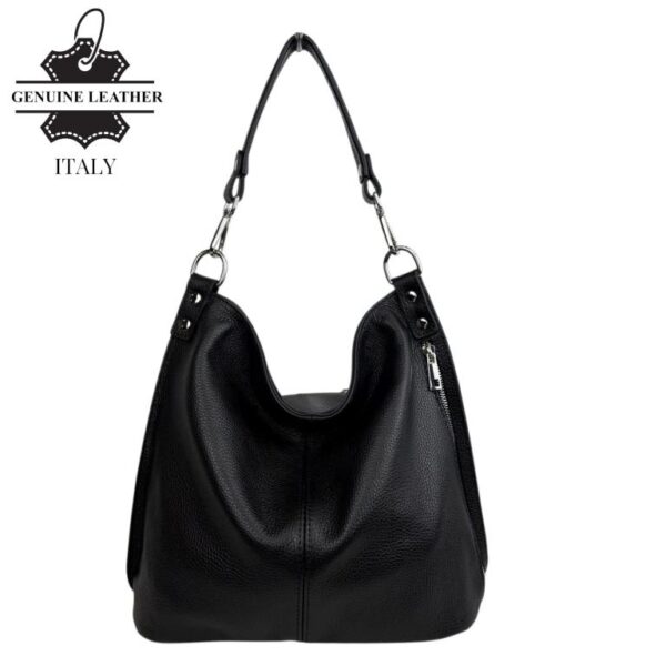 Bolso de Hombro Tipo Hobo en Piel Italiana con Bolsillo Frontal Vertical y Asa Extraíble para Mujer - Imagen 12