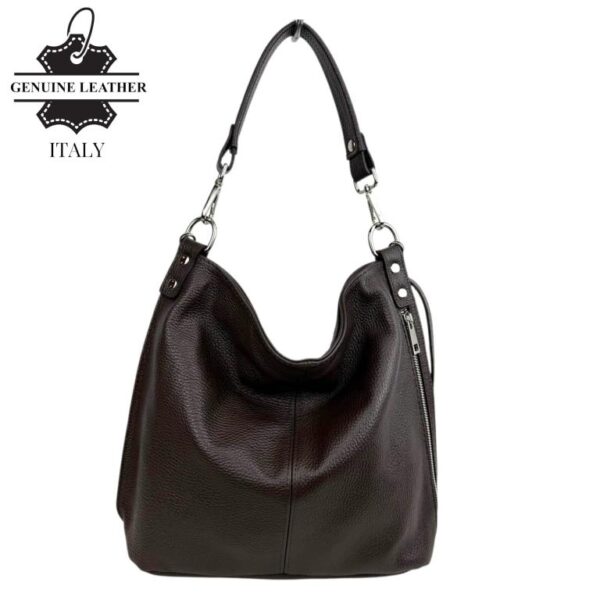 Bolso de Hombro Tipo Hobo en Piel Italiana con Bolsillo Frontal Vertical y Asa Extraíble para Mujer - Imagen 9