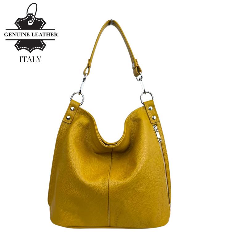 CG57407-Y Bolso de Hombro Tipo Hobo en Piel Italiana con Bolsillo Frontal Vertical y Asa Extraíble para Mujer - Imagen 1