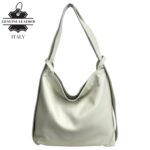 Bolso-Mochila de Piel Italiana con Asas Anchas, Bolsillo Trasero y Cremallera para Mujer