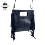 Bolso de Mano Compacto en Piel Italiana con Flecos Decorativos, Gran Calidad y Cremallera para Mujer - Imagen 3