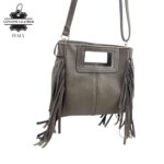 Bolso de Mano Compacto en Piel Italiana con Flecos Decorativos, Gran Calidad y Cremallera para Mujer - Imagen 5