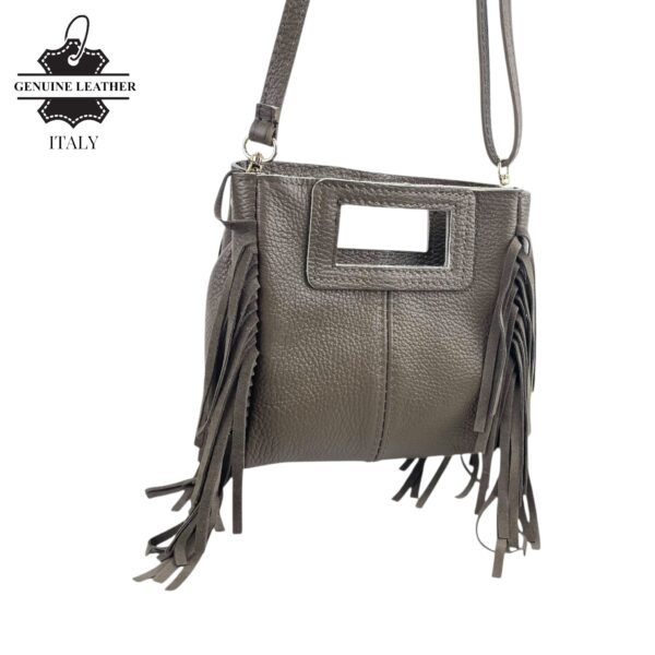 Bolso de Mano Compacto en Piel Italiana con Flecos Decorativos, Gran Calidad y Cremallera para Mujer - Imagen 5
