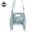 Bolso de Mano Metalizado y Compacto en Piel Italiana con Flecos Decorativos para Mujer - Imagen 3