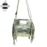 Bolso de Mano Metalizado y Compacto en Piel Italiana con Flecos Decorativos para Mujer - Imagen 2