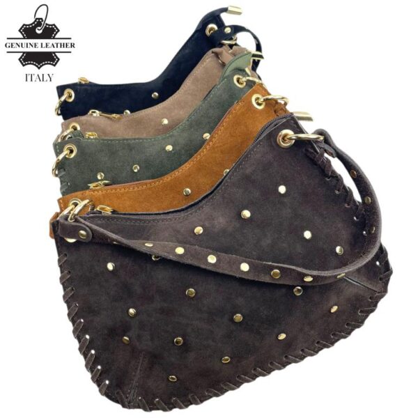 Bolso de Mano semiredonda en Piel Serraje con Tachuelas mujer - Imagen 2