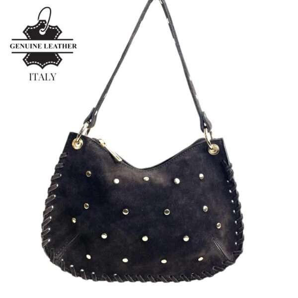 Bolso de Mano semiredonda en Piel Serraje con Tachuelas mujer - Imagen 6