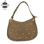 Bolso de Mano semiredonda en Piel Serraje con Tachuelas mujer