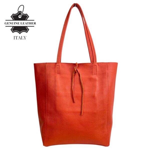 Bolso Shopper Universitario en Piel Italiana con 2 Asas y Bolsillo Interno para Mujer-Naranja- Mayorista España