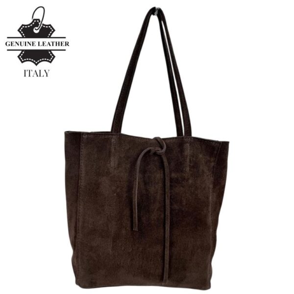 Bolso de Hombro tipo Tote en Serraje Italiano con Cuerdas, Cremallera y Bolsillo Interno para Mujer - Imagen 5