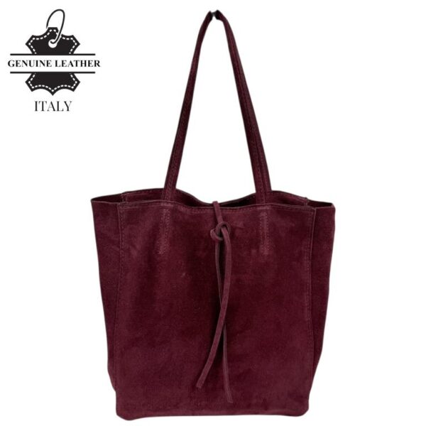 Bolso de Hombro tipo Tote en Serraje Italiano con Cuerdas, Cremallera y Bolsillo Interno para Mujer - Imagen 2
