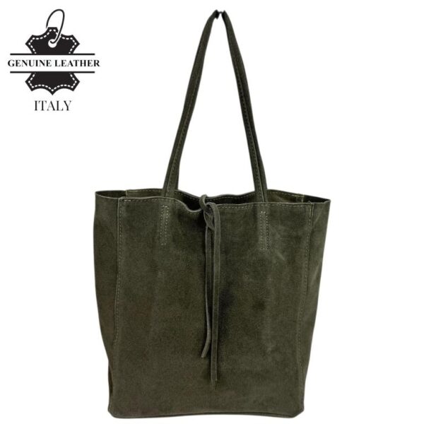 Bolso de Hombro tipo Tote en Serraje Italiano con Cuerdas, Cremallera y Bolsillo Interno para Mujer - Imagen 3