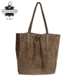 Bolso de Hombro tipo Tote en Serraje Italiano con Cuerdas, Cremallera y Bolsillo Interno para Mujer