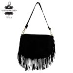 Bolso Bandolera de Antelina Italiana con Flecos Decorativos, Bolsillo Trasero y Asa Corta para Mujer - Imagen 3