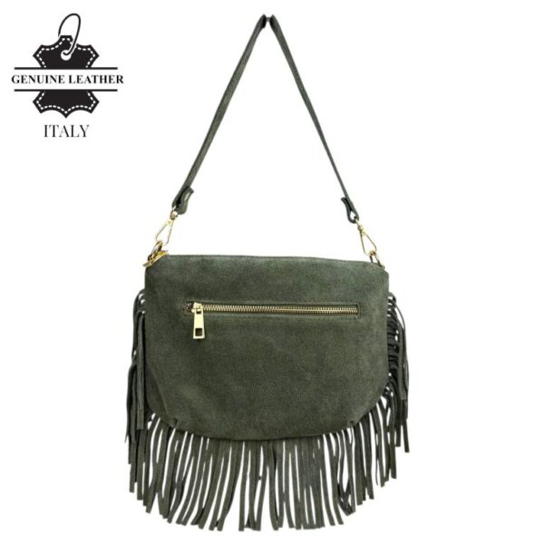 Bolso Bandolera de Antelina Italiana con Flecos Decorativos, Bolsillo Trasero y Asa Corta para Mujer - Imagen 10