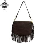 Bolso Bandolera de Antelina Italiana con Flecos Decorativos, Bolsillo Trasero y Asa Corta para Mujer - Imagen 4