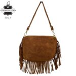 Bolso Bandolera de Antelina Italiana con Flecos Decorativos, Bolsillo Trasero y Asa Corta para Mujer - Imagen 6