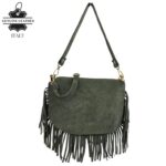 Bolso Bandolera de Antelina Italiana con Flecos Decorativos, Bolsillo Trasero y Asa Corta para Mujer - Imagen 9