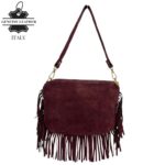 Bolso Bandolera de Antelina Italiana con Flecos Decorativos, Bolsillo Trasero y Asa Corta para Mujer - Imagen 7
