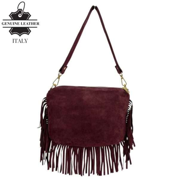 Bolso Bandolera de Antelina Italiana con Flecos Decorativos, Bolsillo Trasero y Asa Corta para Mujer - Imagen 7
