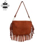 Bolso Bandolera de Antelina Italiana con Flecos Decorativos, Bolsillo Trasero y Asa Corta para Mujer - Imagen 5
