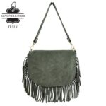 Bolso Bandolera de Antelina Italiana con Flecos Decorativos, Bolsillo Trasero y Asa Corta para Mujer - Imagen 8
