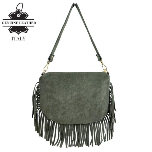 Bolso Bandolera de Antelina Italiana con Flecos Decorativos, Bolsillo Trasero y Asa Corta para Mujer - Imagen 8