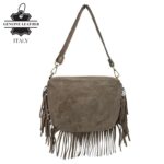 Bolso Bandolera de Antelina Italiana con Flecos Decorativos, Bolsillo Trasero y Asa Corta para Mujer - Imagen 2
