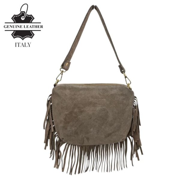 Bolso Bandolera de Antelina Italiana con Flecos Decorativos, Bolsillo Trasero y Asa Corta para Mujer - Imagen 2