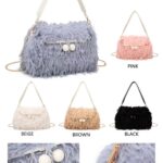 Bolso de Hombro Sintético con Plumitas Decorativas Frontales y Diseño Original para Mujer